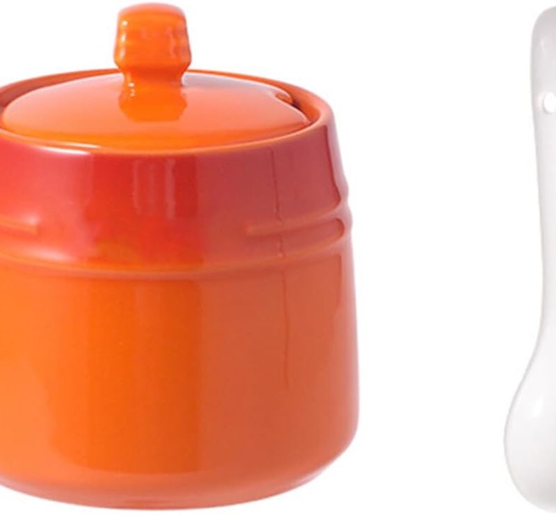 1set Ceramic Spice Jar with Spoon Multifunctional Seasoning Storage Container for Salt Sugar and Spices Kitchen Condiment Canister Accent