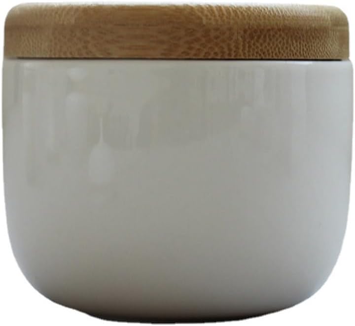 1Pcs Empty Small Ceramic Kitchen Food Tea Storage Canister Travel Portable Coffee Sugar Loose Tea Sealed Jar Pot Container with Bamboo Lid for Storage Spices Powder Loose Tea Coffee, White