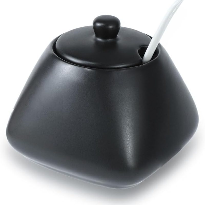 Ceramic Spice Jar Seasoning Box Condiment Pot Sugar Bowl with Lid and Spoon