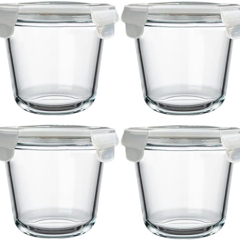 24 Oz Glass Food Storage Container, 3 Cup Glass Soup Container with Airtight Lids, Round Meal Prep Containers, Leakproof Soup Storage Container, DishwasherMicrowave & Freezer Safe (4 Pack)