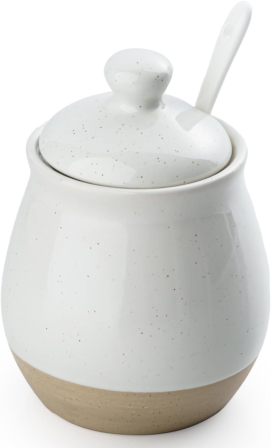 Sugar Bowl with Lid and Spoon, 10oz Ceramic Sugar Jar/Pot/Dispenser for Salt, Condiments, Spice, Seasonings, Sugar Container for Coffee Bar, Home, Kitchen, and Countertop, White