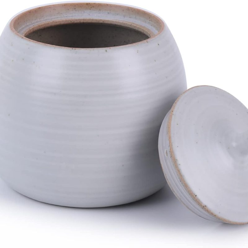 Kitchen Canisters Vintage Ceramic Food Storage Jar with Airtight Lid for Tea, Coffee, Herb, Sugar, Spice, Nuts (White)