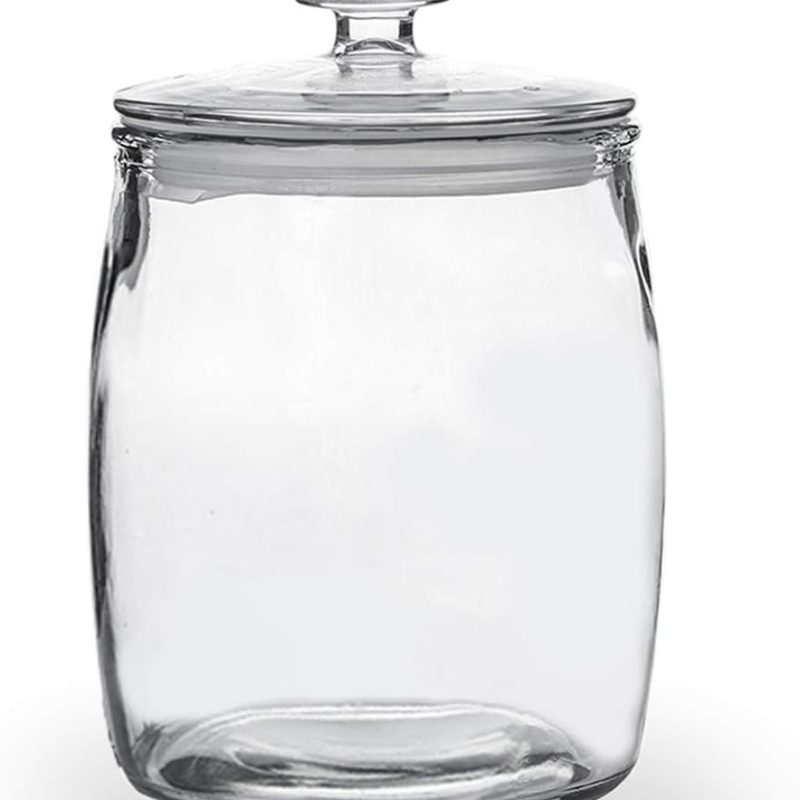 Wide Mouth Apothecary Jar with Lid, 0.5 Gallon Glass Jar for Kitchen Storage and Laundry Room Organization, 72 oz Clear Glass Container for Cookie, Candy, Sugar, Flour, Nuts