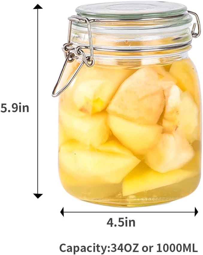 32oz Glass Food Storage Jars with Airtight Clamp Lids,Set of 4 Airtight Glass Canister Square- Clear Storage Container for Kitchen Container Storing Sugar, Flour, Cereal,Coffee,Spice… - Image 2
