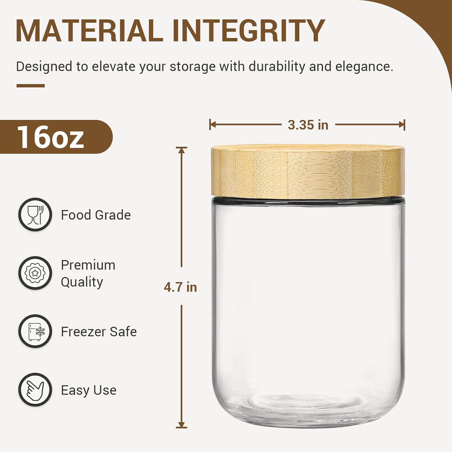 4-pack 16oz Glass jars with Airtight Lids, Overnight Oats Containers with Bamboo Lids, Wide mouth Mason Salad jars, Glass Food Storage Containers for Snacks Yogurt Spice Sugar - Image 2