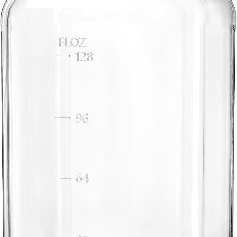 1.5 Gallon Large Glass Jar with Lid, Wide Mouth Mason Jar with Airtight Screw Lid and Stainless Steel Handle, Square Clear Glass Storage Containers With 2 Scale Mark for Flour, Sugar, Pickle