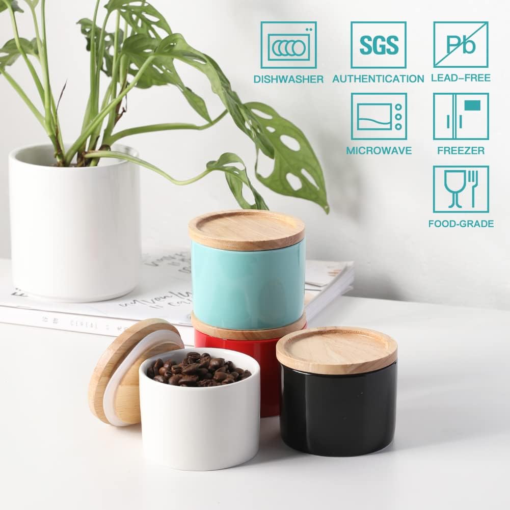 5 Oz Ceramic Salt Cellar with Lid, Stackable Spice Jars for Sugar, Flours, Candies, Liquid Seasonings, Modern Storage Container Coffee Keeper(White) - Image 2