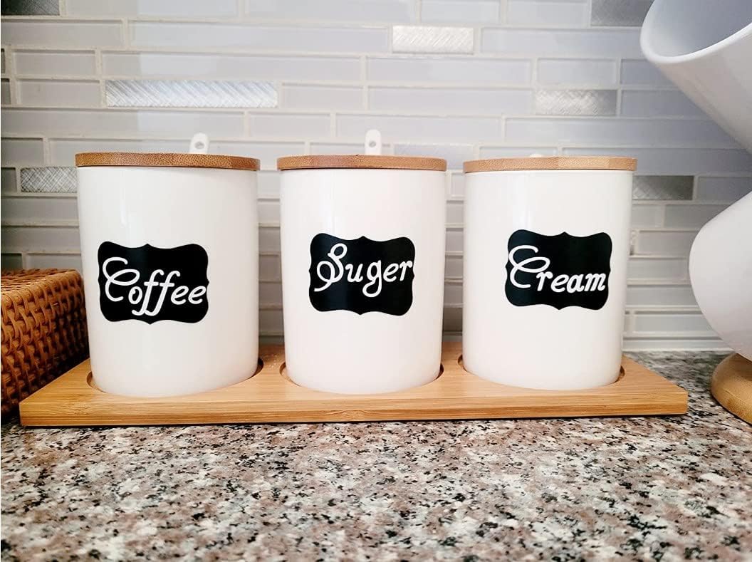 Ceramic Sugar Bowls with Bamboo Lids and Spoons- Muti-Functional Round Condiment Jar for Home- Spice Storage Canister,10.8 oz 320 ML,3 Pcs Set - Image 2