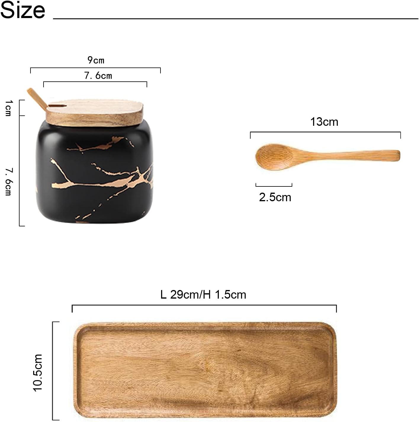 3 Pcs Porcelain Condiment Jar Pot Spice Container Ceramic Seasoning Jar with Lid Spoon and Tray Great for Home Kitchen Counter, Black - Image 2