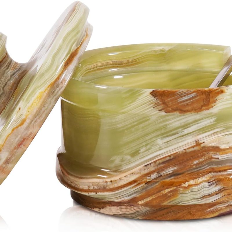 Marble Salt Cellar with Lid 3.5" Inch Green Salt Box, Seasoning Container & Spice Jars, Stone Salt Holder for Counter, Spice Jar