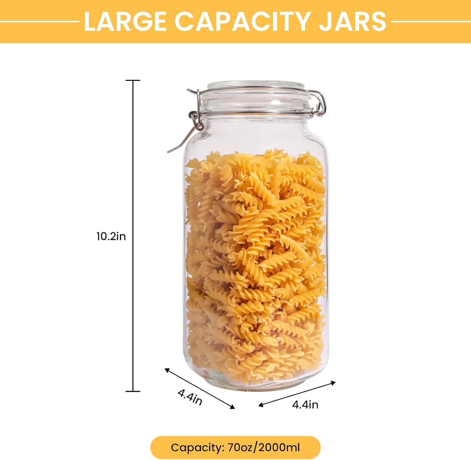 Glass Jars with Airtight Lid, Large Glass Food Storage Jars, 3 Pack Wide Mouth Airtight Glass Jars ffor Flour, Cereal, Coffee, Pasta and Canning(70OZ) - Image 2
