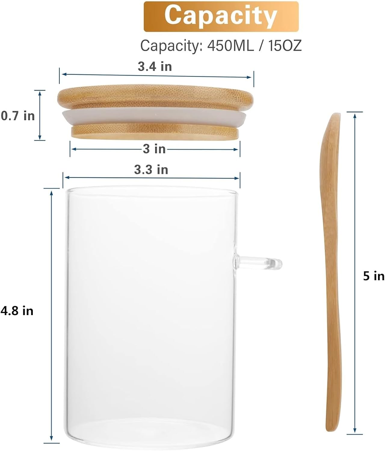 3 Pack Glass Containers Jars with Bamboo Airtight Lid and Spoon, 15Oz Glass Food Storage Canisters, Kitchen Organization Jar Set for Coffee Beans, Tea, Flour, Salt, Nuts, Candy, Cookie and More - Image 2