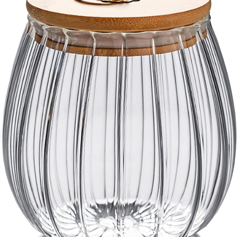 Glass Coffee Nuts Canister Airtight Storage Jar Petal Decorative Container with Bamboo Lid Metal Handle Easy to Grasp 700ml, 23 FL OZ
