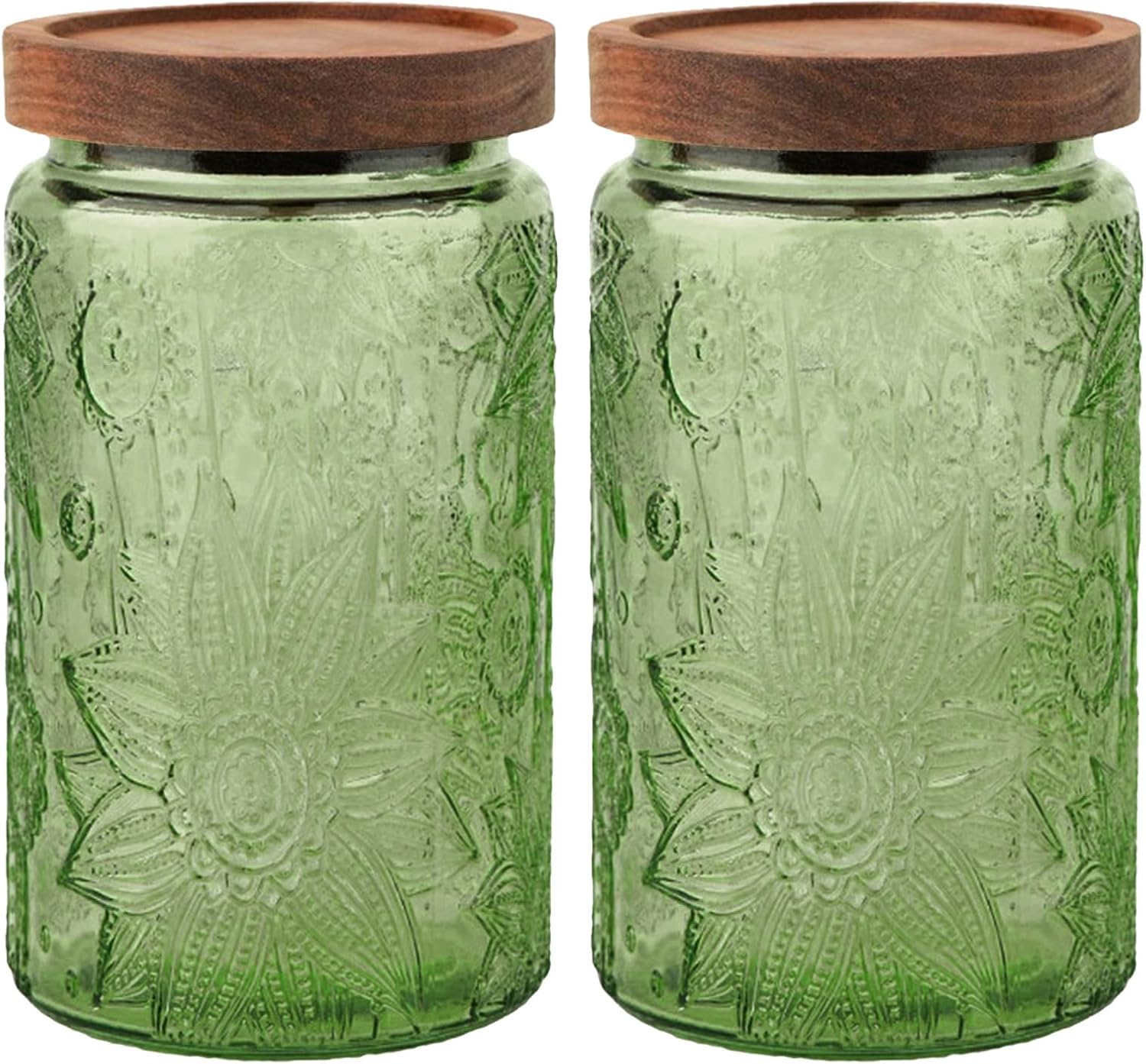 Glass Jar with Lid, Vintage Glass Storage Jars with Airtight Lid Coffee Canister Sugar Container for Kitchen Counter Pantry, Spice, Candy, Coffee Beans, Tea, Oats (34FL OZ Sunflower Green)