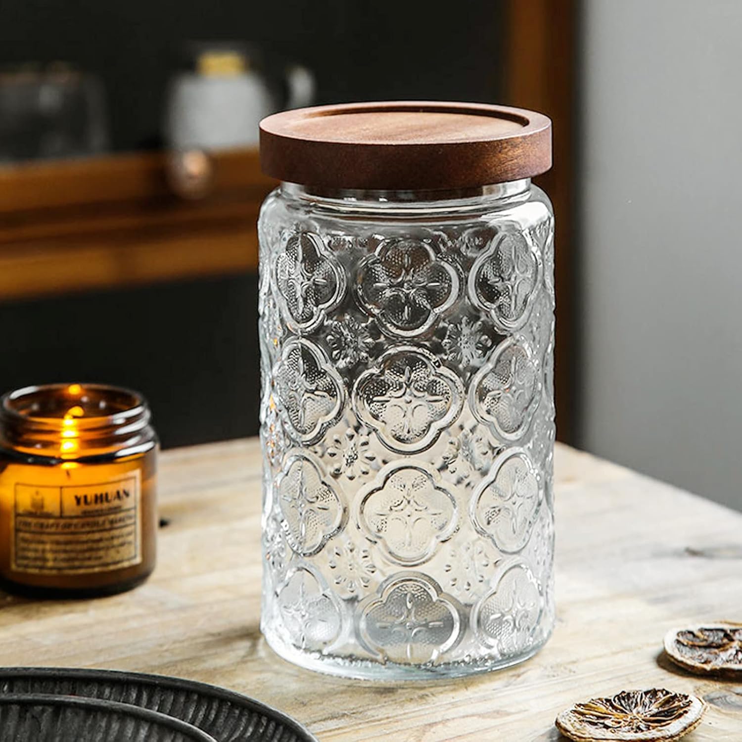 35oz/1000ml Glass Storage Jars with Nature Wood Lids, Airtight Food Storage Containers for Kitchen Organization, Large Capacity for Cookie, Pasta, Sugar, Flour, Cereal - Set of 2 - Image 2