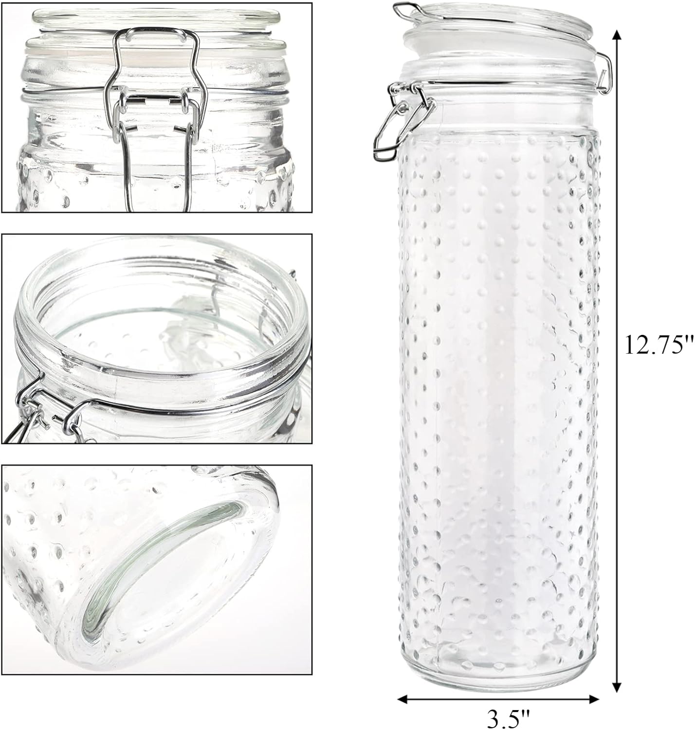 2 Pcs 60 Oz Glass Food Storage Jar Canister with Airtight Seal Lid - Large Noodle Holder/Spaghetti Storage Container - Cereal Containers for Kitchen Canning, Pasta, Sugar, Beans and Spice - Image 2