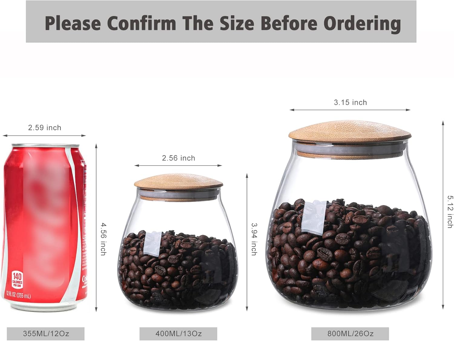 400 ML/13 FL OZ Clear Cute Glass Storage Canister Holder with Airtight Bamboo Lid, Round Modern Decorative Small Container Jar for Coffee, Spice, Candy, Salt, Cookie, Condiment, Pepper, Sugar - Image 2