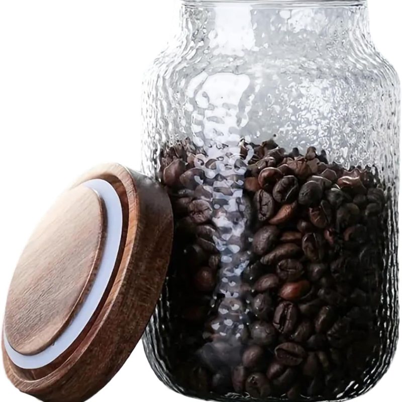 24 OZ Glass Coffee Jar with Wooden Lid 700ml Clear Vintage Glass Storage Canister Anti-slip Decorative Glass Jars with Lids for Food Candy Coffee Beans Cookie Sugar