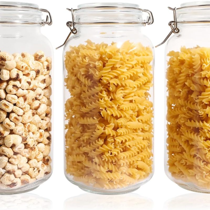 Glass Jars with Airtight Lid, Large Glass Food Storage Jars, 3 Pack Wide Mouth Airtight Glass Jars ffor Flour, Cereal, Coffee, Pasta and Canning(70OZ)