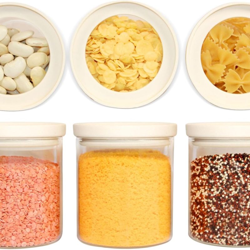 Glass Food Storage Jar with Glass Lid, Food Canister Set with Airtight Lids, Glass Pantry Jar for Kitchen Organization. Food Storage Containers in Pack of 6, 16oz.