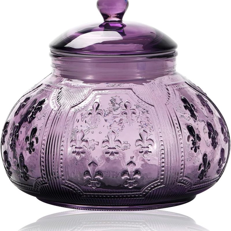 Glass Cookie and Candy Jars With Airtight Lids For Food Storage, Household (Purple, MD 5.7 in *H 5.3 in)