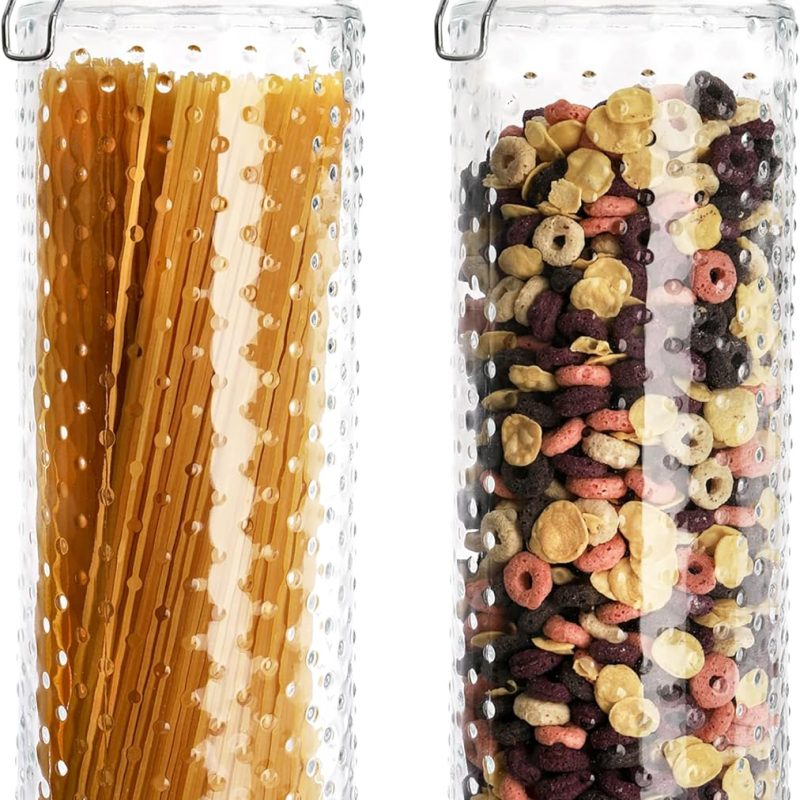 2 Pcs 60 Oz Glass Food Storage Jar Canister with Airtight Seal Lid - Large Noodle Holder/Spaghetti Storage Container - Cereal Containers for Kitchen Canning, Pasta, Sugar, Beans and Spice