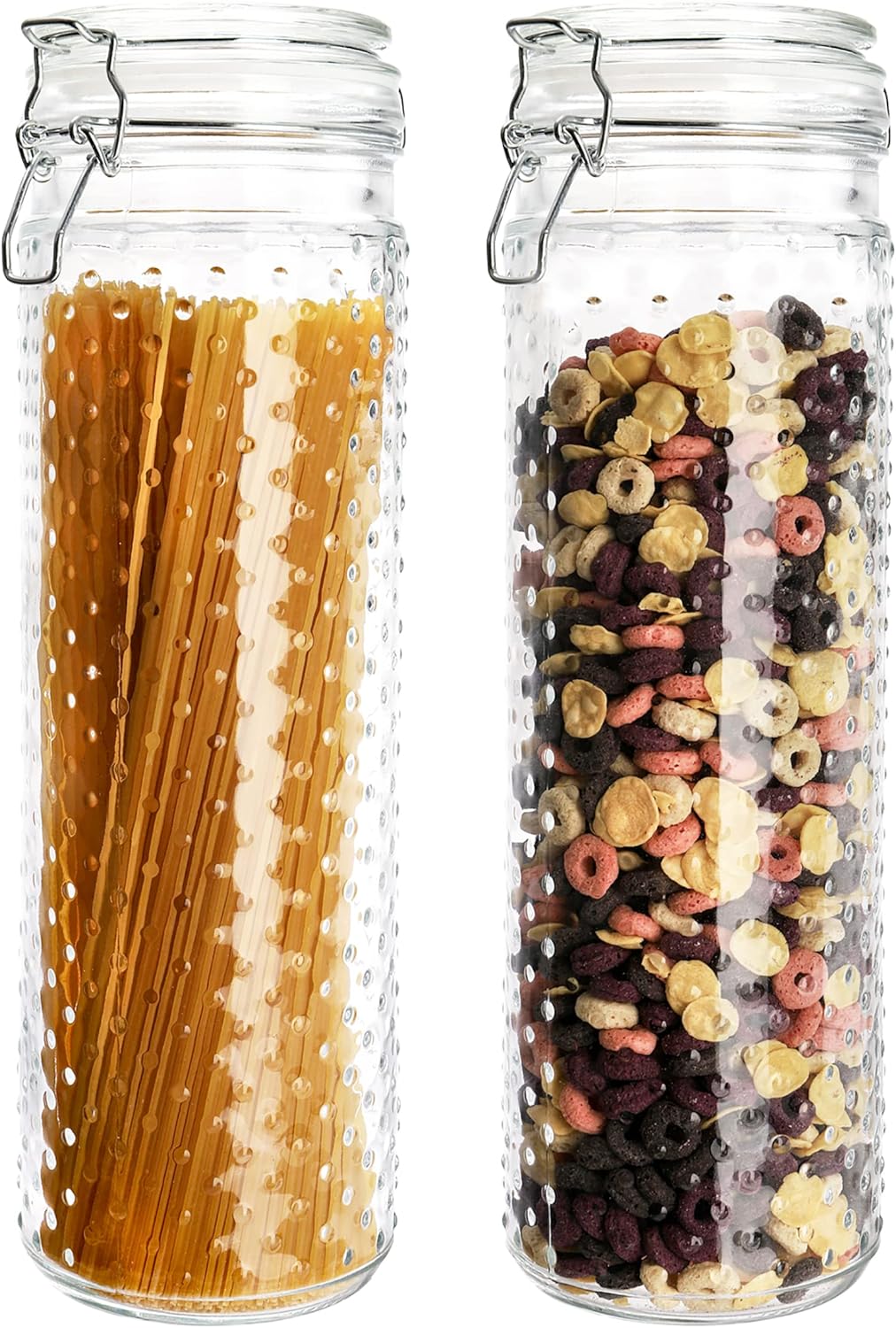 2 Pcs 60 Oz Glass Food Storage Jar Canister with Airtight Seal Lid - Large Noodle Holder/Spaghetti Storage Container - Cereal Containers for Kitchen Canning, Pasta, Sugar, Beans and Spice